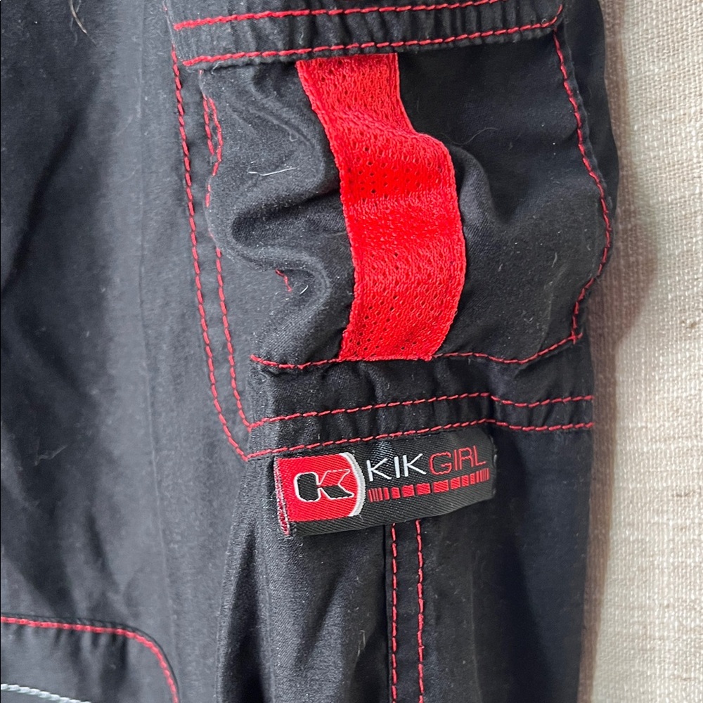 Vintage Y2K Kikgirl RaverBlack Cargo Pants with Red Accents - Picture 3 of 10
